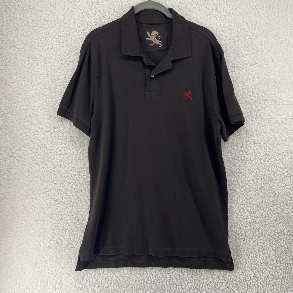 VTG Y2K 90s Men's Express Classic Polo Size‎ Medium Brown Logo Preppy Casual